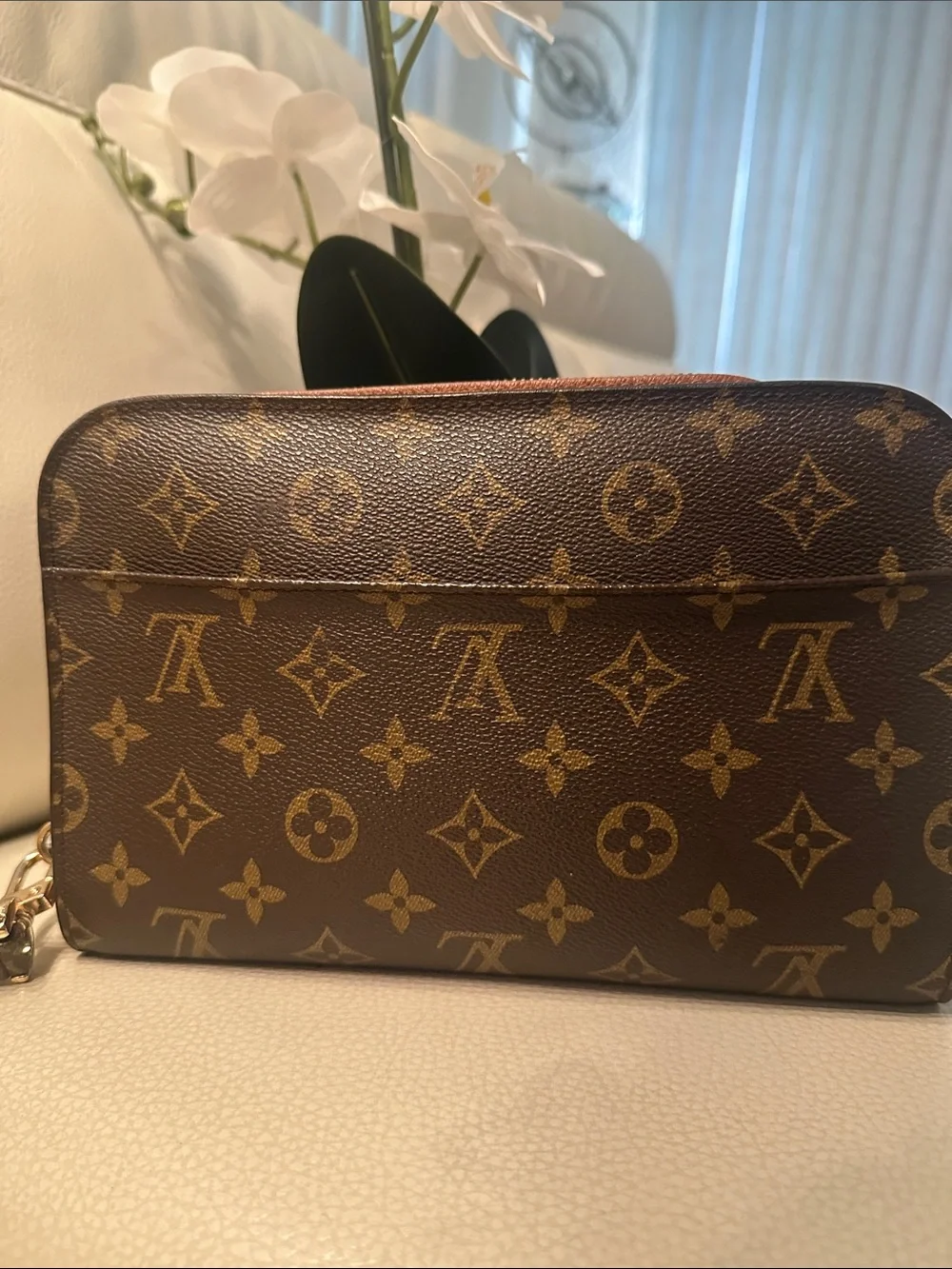 Louis Vuitton Monogram Canvas Wristlet in Brown and Gold